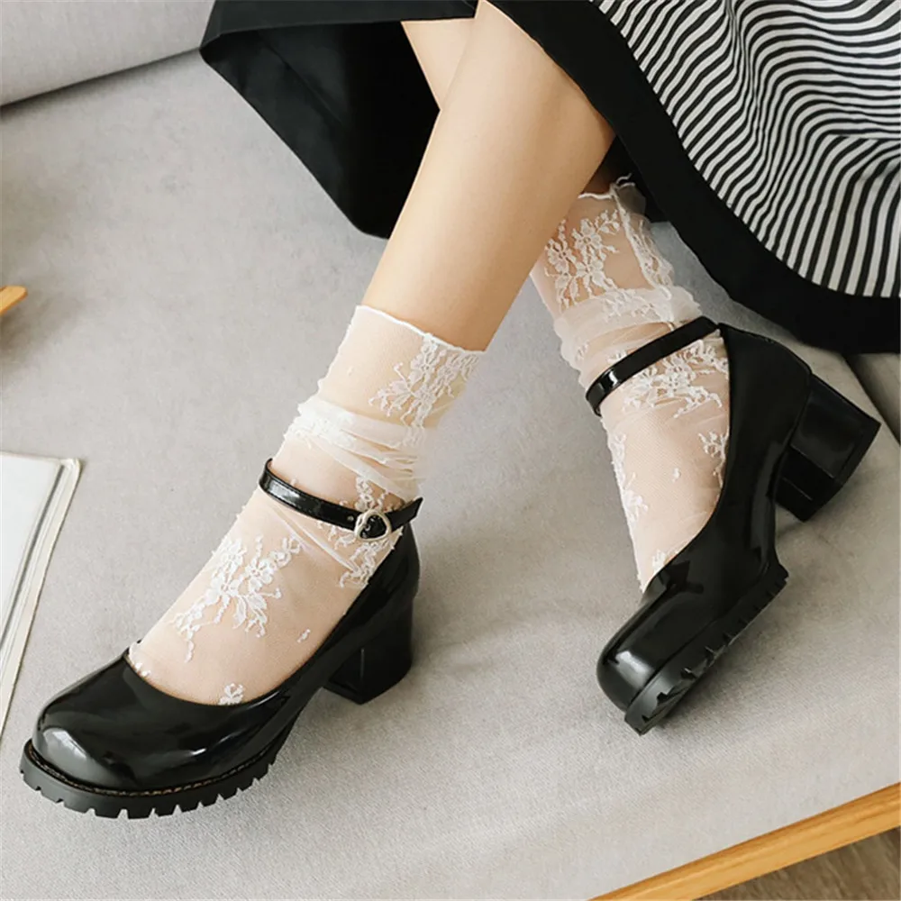 2024 Spring Autumn New Sweet Bowtie Round Toe Buckle Lolita Shoes New Style Fashion Ladies Pumps Women High Heel Party Shoes