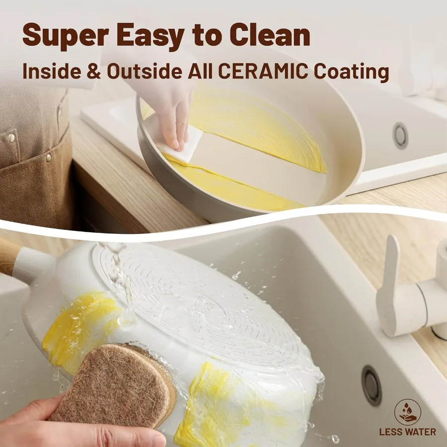 Набор керамической посуды с антипригарным покрытием для домашней кухни: нетоксичные здоровые кастрюли и сковороды с керамическим покрытием, не менее