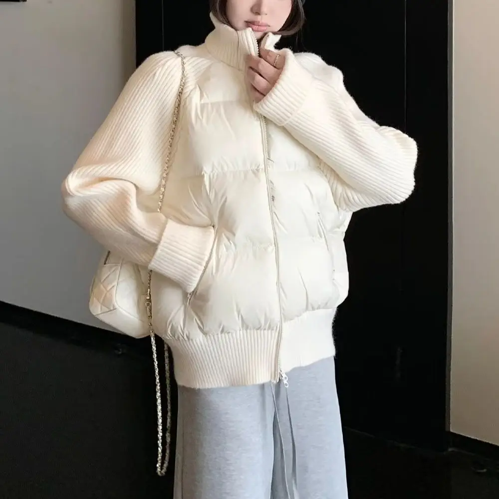 Women's High Collar Long Sleeve Waist-Cinched Casual Cotton Jacket American Elegant Streetwear Winter Warm Cotton Coat Clothing