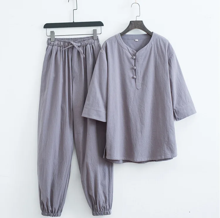 Baumwoll-Leinen-Kleidungsset im Zen-Stil für Männer und Frauen, lässig, bequem, atmungsaktiv, Sommermode, traditionell chinesisch – Detail 11