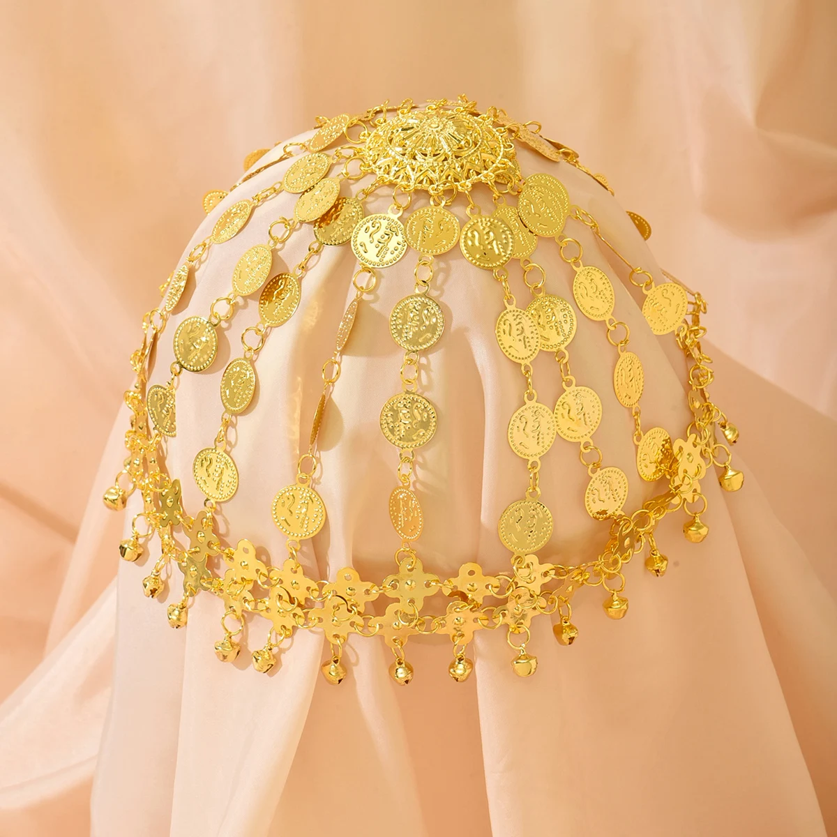 Middle Eastern Retro Ethnic Gold Multi-Layer Sequin Bell Tassel Head Chain,Lightweight Unique Headpiece For Stage&Dance Parties image 5