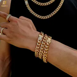 14-18mm Gold Plated Miami Pulseras De Oro Stainless Steel Cuban Link Chain Hip Hop Jewelry Men Bracelet