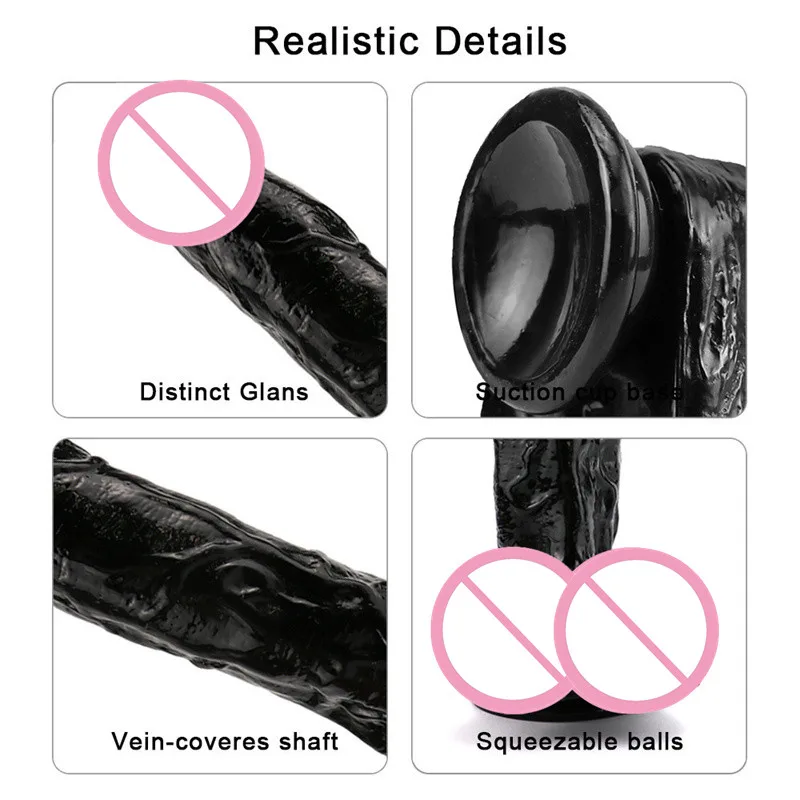 S/M/L Black Soft Silicone Realistic Dildo Super Large Penis Sex Toy For Men Women Powerful Suction Cup Female Masturbator 2#