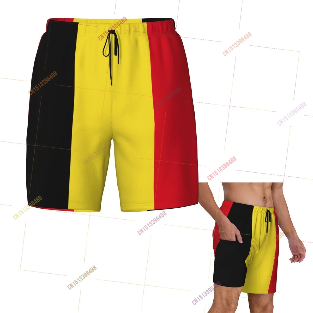 

2026 Belgium Flag Top Print 3D Mens Swimming Trunks Hawaiian Bathing Beach 2 in 1 Quick-Dry Summer Swim Shorts With Pockets
