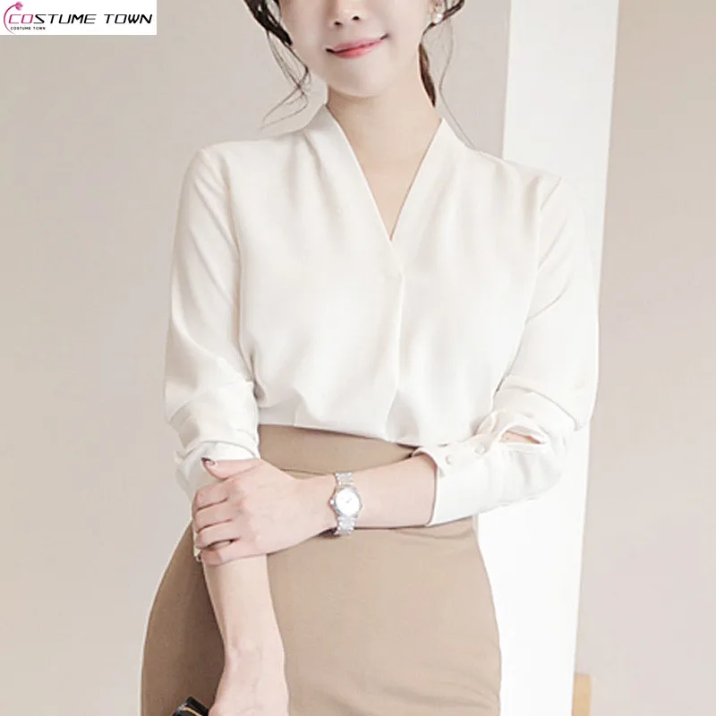 White Shirt Long Sleeved 2023 Spring/summer New Chiffon Top Professional Summer Korean Style Loose V-neck Shirt