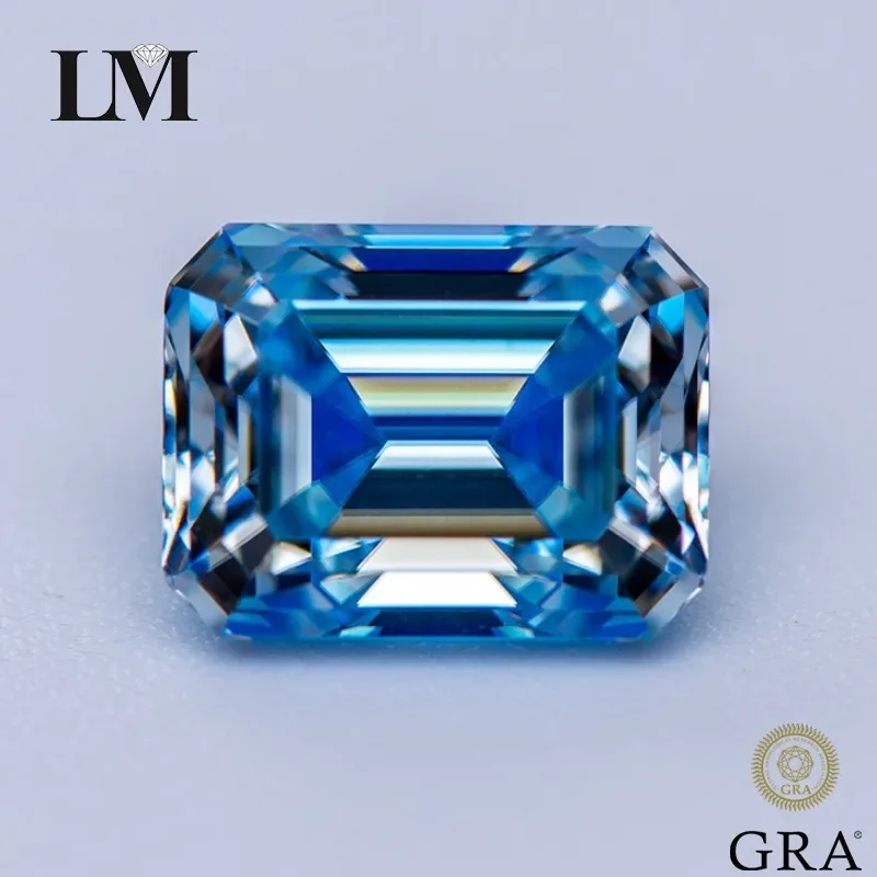 

Moissanite Stone Ice Blue Color Emerald Cut Gemstone Lab Grown Diamond Advanced Jewelry Making Materials with GRA Certificate