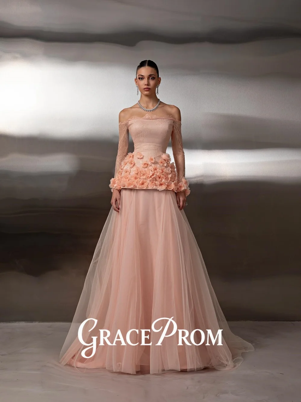

GraceProm Off Shoulder Evening Dress 2026 Exquisite 3D Floral Carpet Gown Gorgeous A-Line Floor-Length Party Gown فساتين