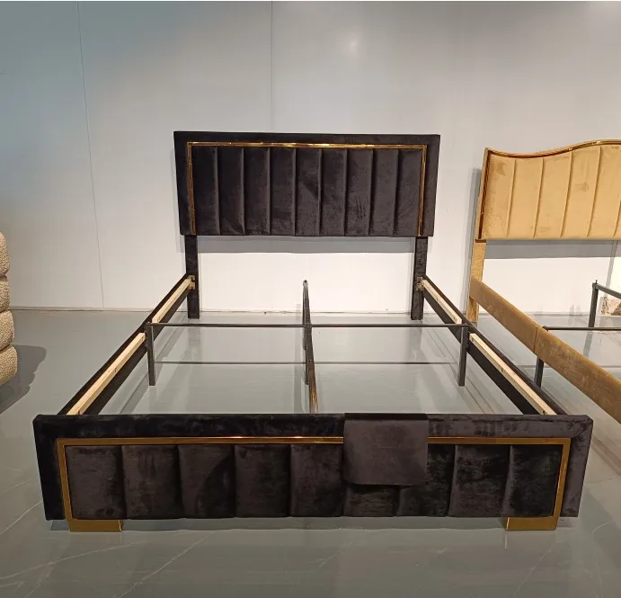 # Full Size Bed Frame with Headboard Turkish Furniture Bedroom Design Velvet Upholstered Platform Double Bed Frame Cheap view 2