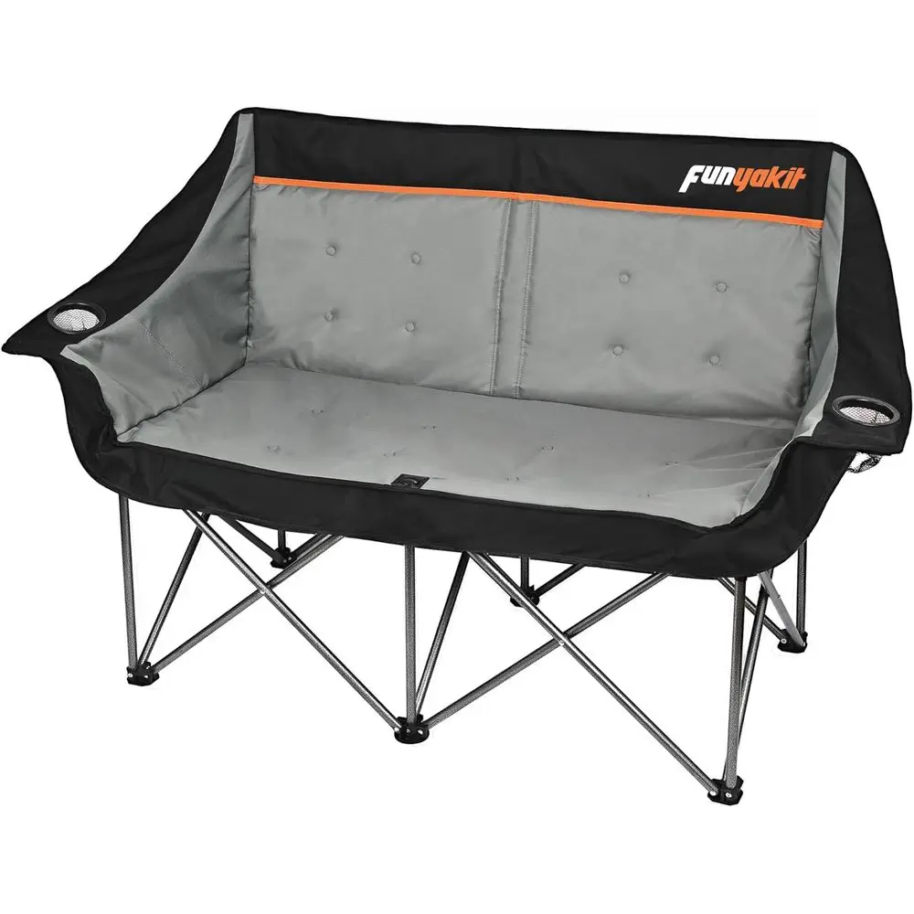 

Durable Double Camping Chair Supporting 600LBS, Fully Padded for Comfort, Versatile Outdoor Lawn Chair with Armrest Cup Holders,