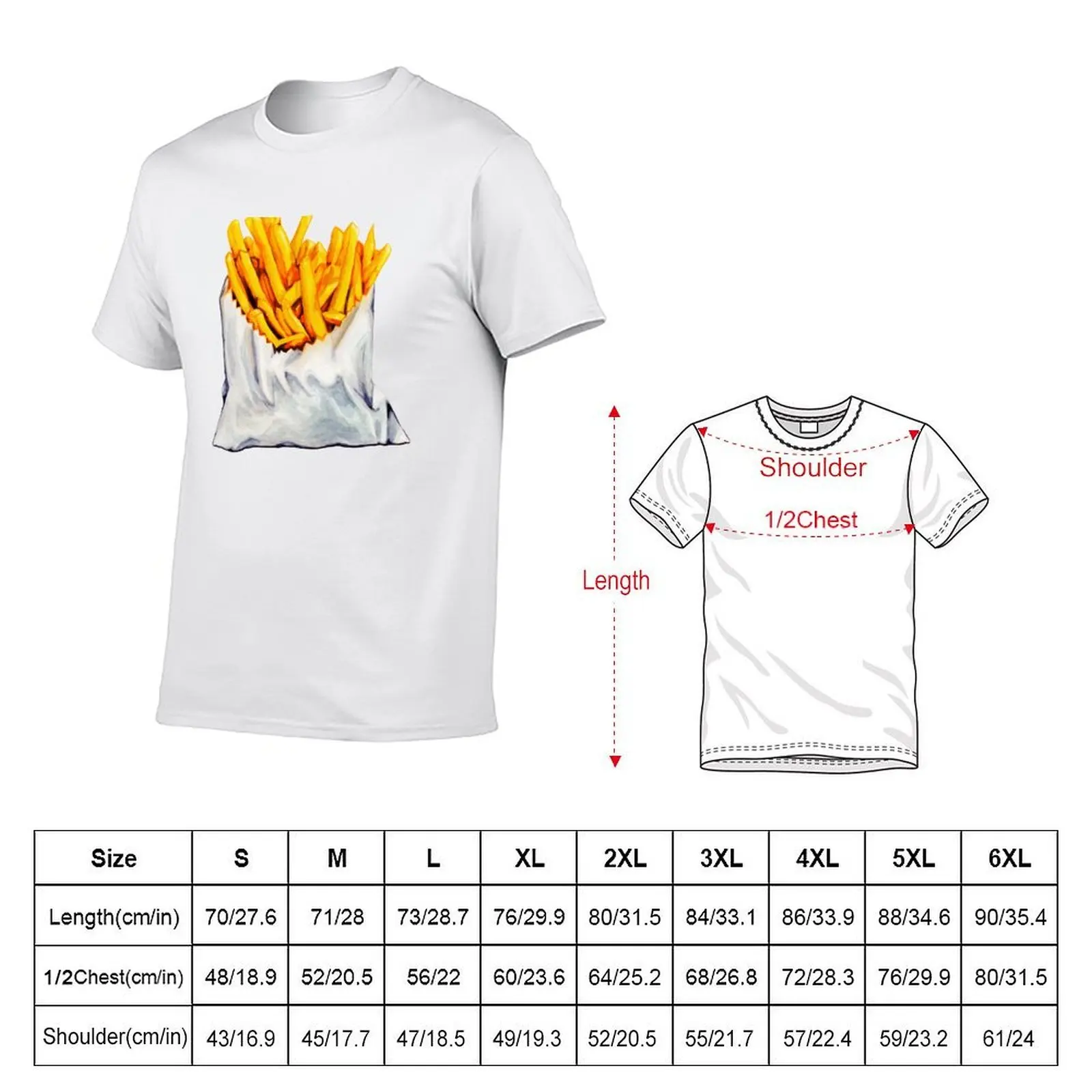 French Fries Pattern T-Shirt vintage clothes sweat oversized t shirt men