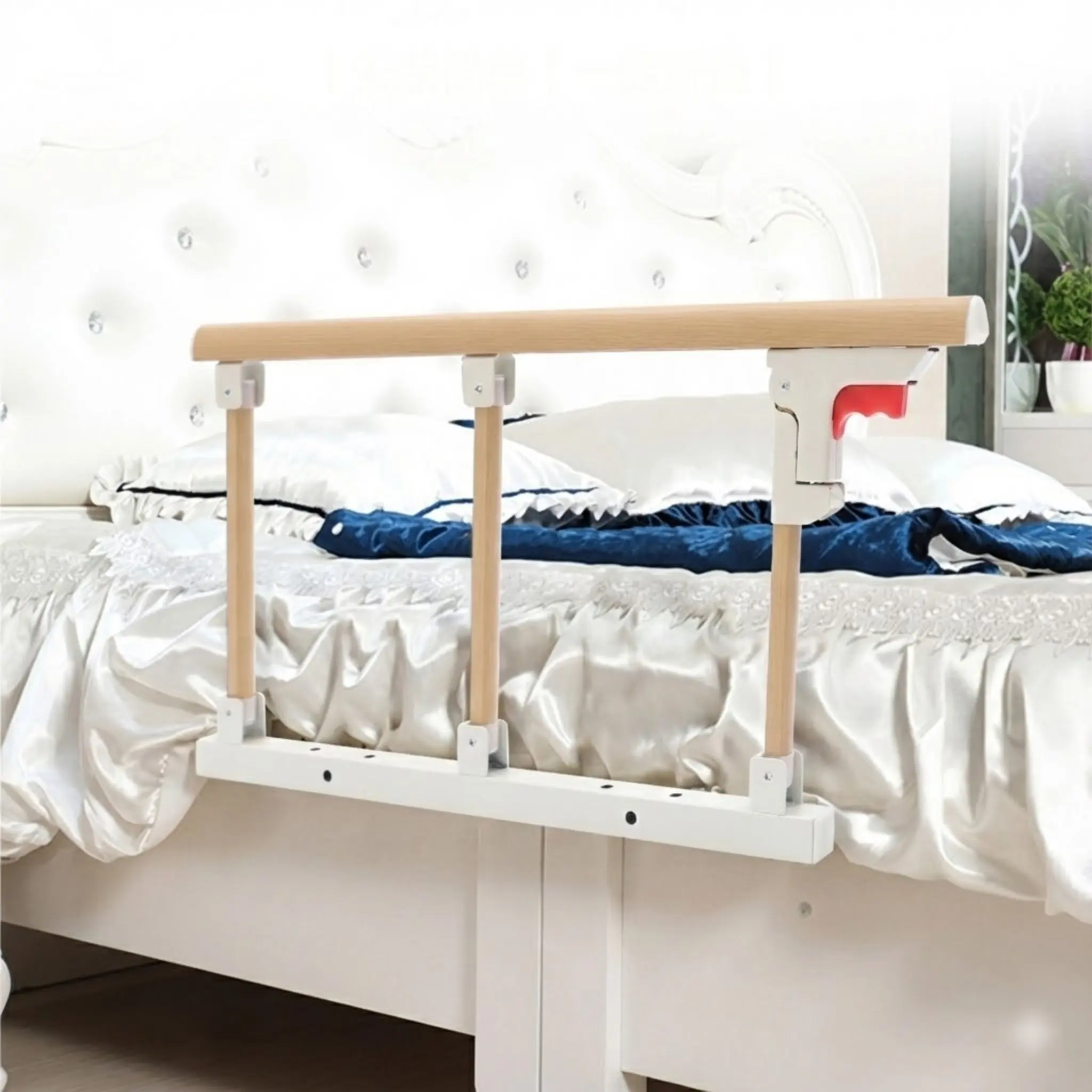 مقبض حماية للمساعدة في جانب السرير، إطار من سبائك الألومنيوم والحبوب الخشبية سهل التركيب