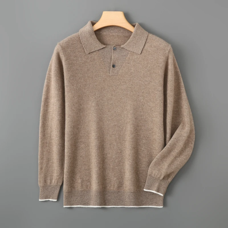 

Choice Polo Collar T-Shirt Men Wool Sweater Pullovers Spring Autumn Smart Casual 100% Merino Wool Knitwear Soft Top Jumper