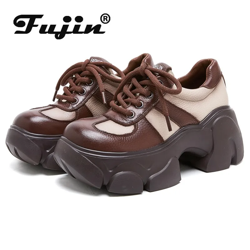 

Fujin 7cm Women Mary Jane Ankle Boots Summer Lace Up Fashion Shoes Cow Genuine Leather Comfy Flats Platform Wedge