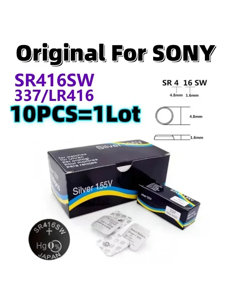 10 sztuk oryginalnych baterii guzikowych SONY 337 SR416SW AG6 LR416 337A z tlenkiem srebra do słuchawek LED Baterie do zegarków Swiss Made — zdjęcie produktu 7