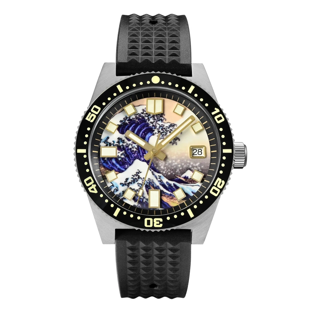 

San Martin Men Automatic Watch 62Mas 40MM Mechanical Wristwatch Diver 20ATM Waterproof Full Luminous Kanagawa Surfing Dial NH35