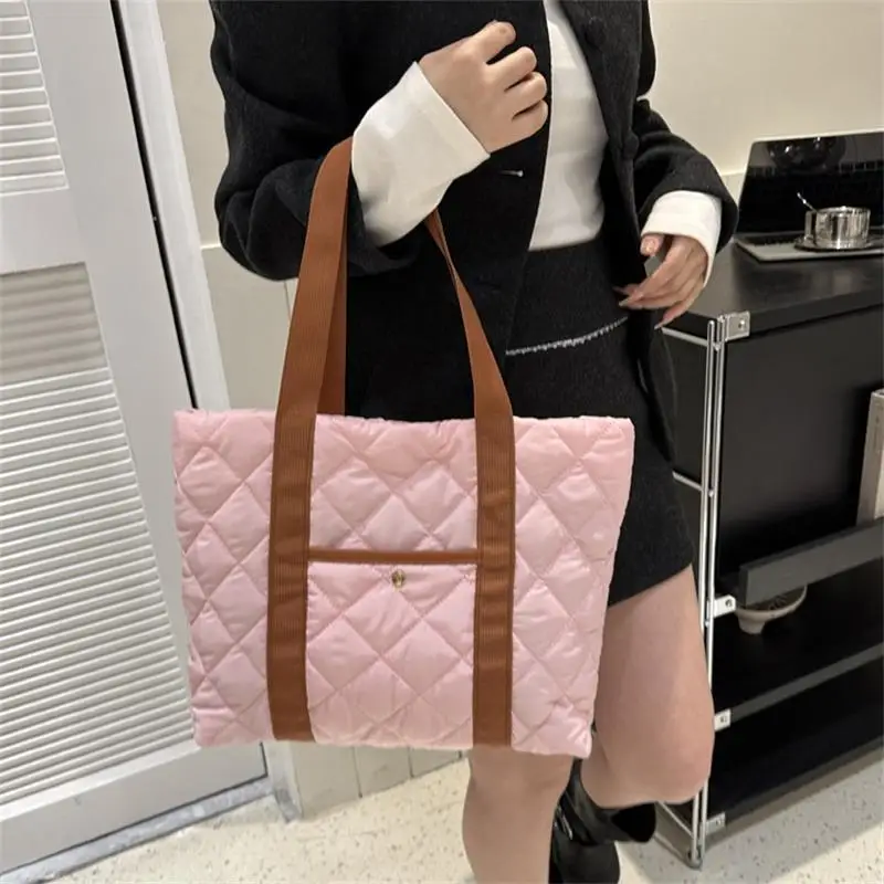 

Large-Capacity Down Shoulder Bag Fashion Soft Puffer Tote Handbag Women's Commute Casual Computer Storage Bag
