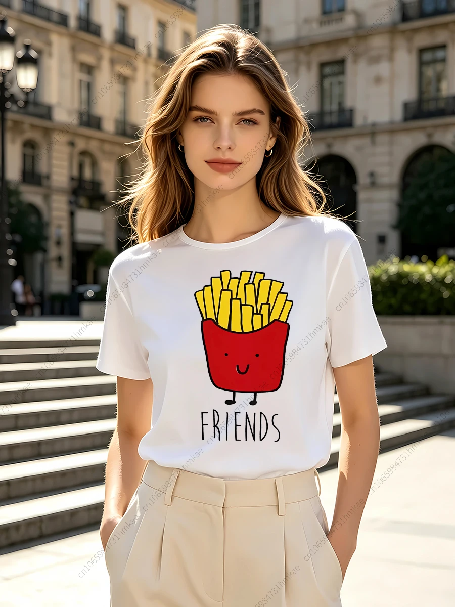 1Pcs Funny Food Hamburgers Sushi Rice Women T Shirts for Girls Fashion Chips Printing Short Tshirts for Woman T-shirts Lady Tops