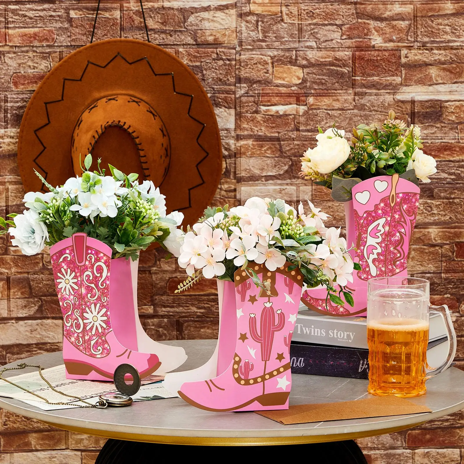 

Western Cowgirl Boots Flower Boxes Centerpiece Gift Box Shape Party Decoration Rodeo Table Decor Boot Vase