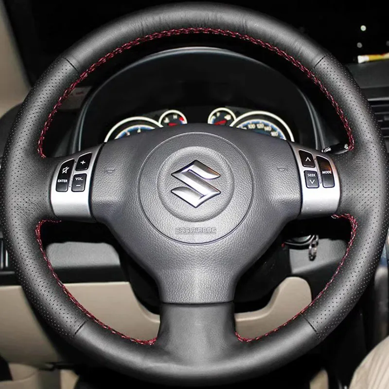 

For Suzuki SX4 Alto Old Swift Opel Agila Hand-stitched non-slip Black Genuine Leather Car Steering Wheel Cover