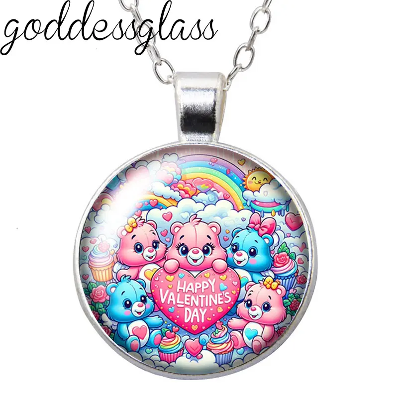 Care bears Christmas Tree Good Luck Share Grumpy  Round Photo Glass cabochon silver plated pendant necklace jewelry Gift