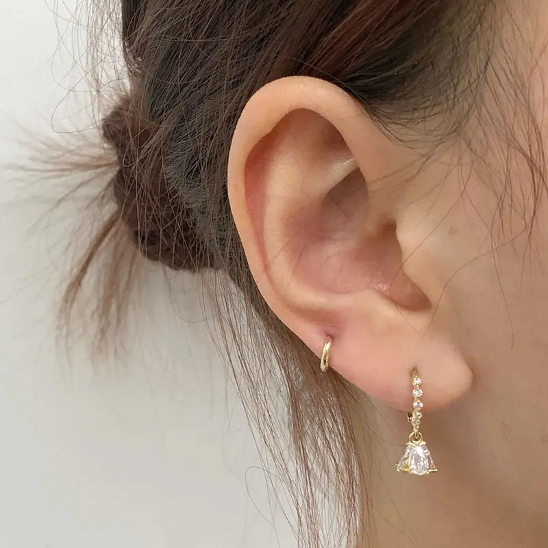 Sparkling elegant water droplet flower bud inlay row of diamond earings hoop High quality earrings for women wedding jewelry