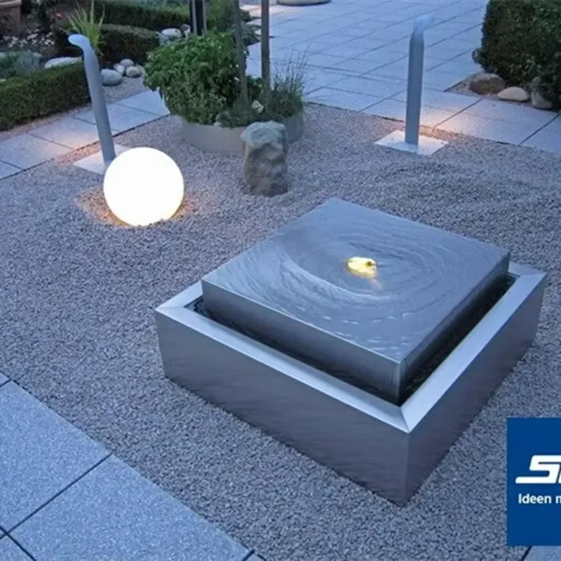 White Square Fountain Metal Water Feature Fountain Garden Decorative Products