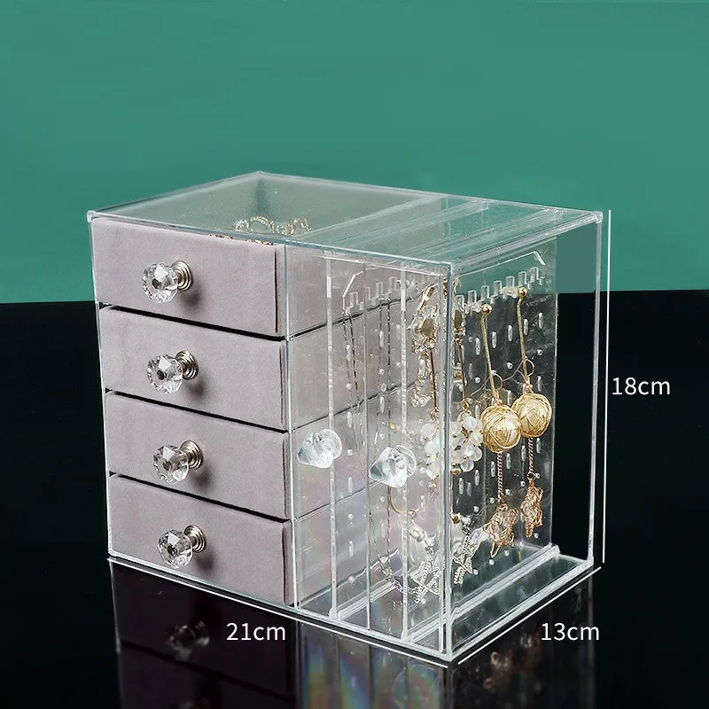 Large Capacity Transparent  Acrylic Jewelry Storage Box For Girl Earrings Necklace Display Drawer Gift