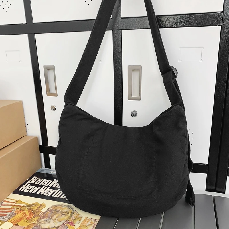 Canvas Shoulder Bags For Women Unisex 100% Cotton Toolkit Large Capacity Leisure Or Travel Bags Solid Color Black Packages