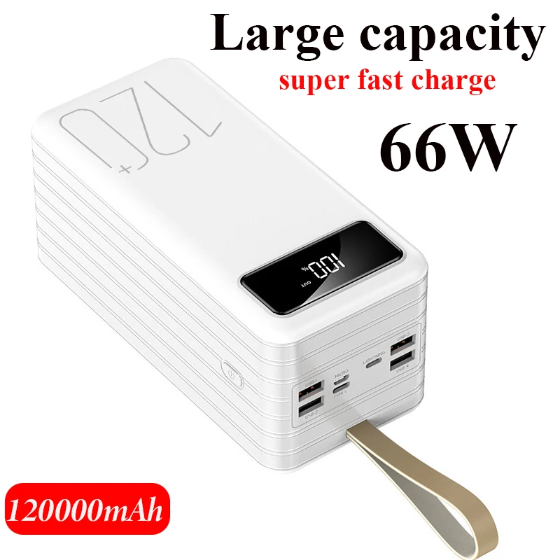 120000mAh Large Capacity Portable Charger 66W Ultra-Fast Charging External Battery Power Bank for iPhone Huawei Power Bank