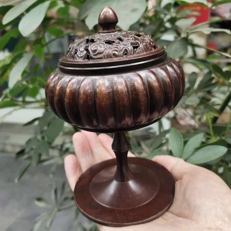 

Antique Bronze Ware Collection, Xuande Furnace, Pumpkin High Foot Plate Thread, Smoked Incense Furnace, Boshan Furnace