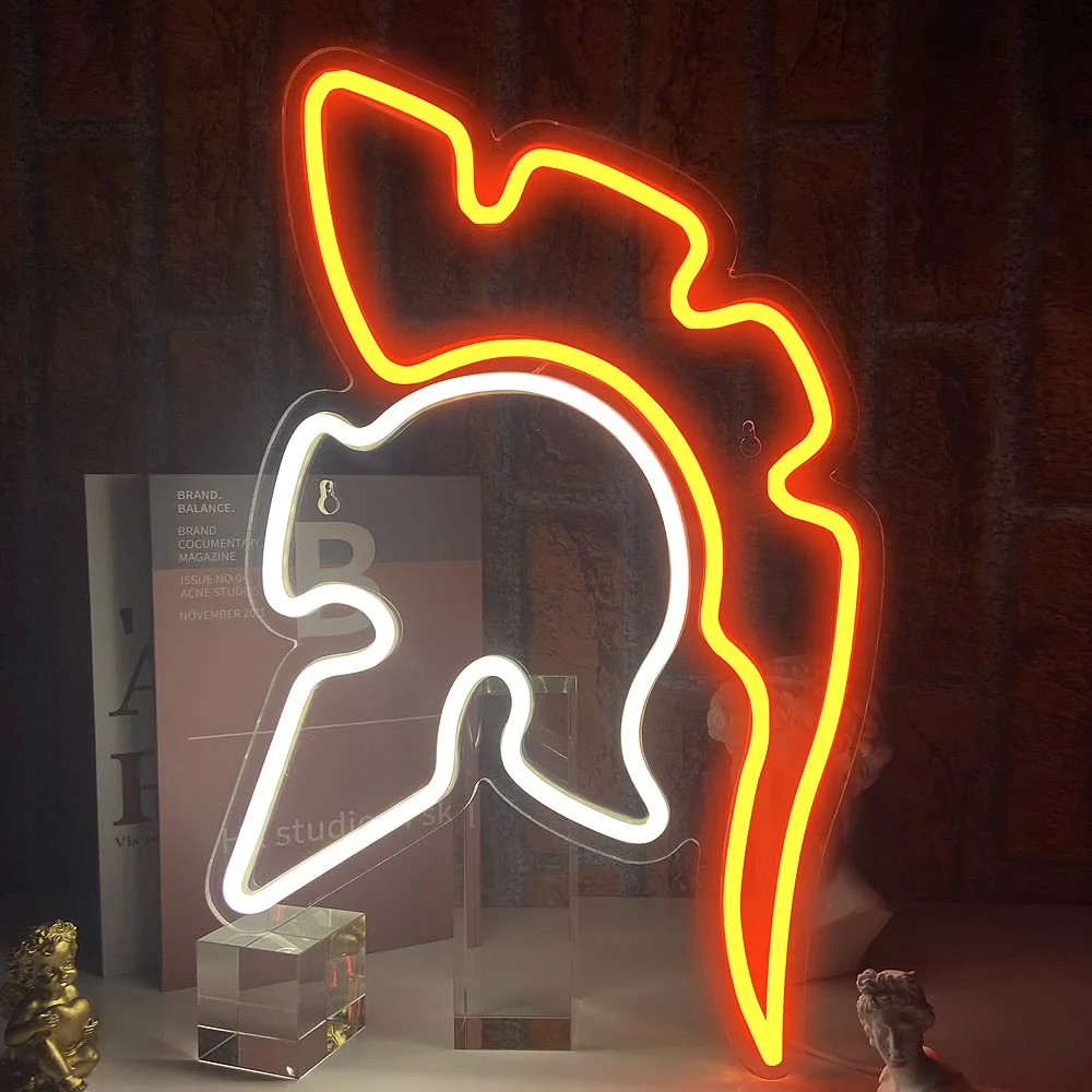 古代ヘルメットネオンサイン-ゲーマー向けアクリルledネオンライト-調光可能-ゲームルーム-男性用洞窟-壁飾り-戦士テーマパーティー-アートギフト