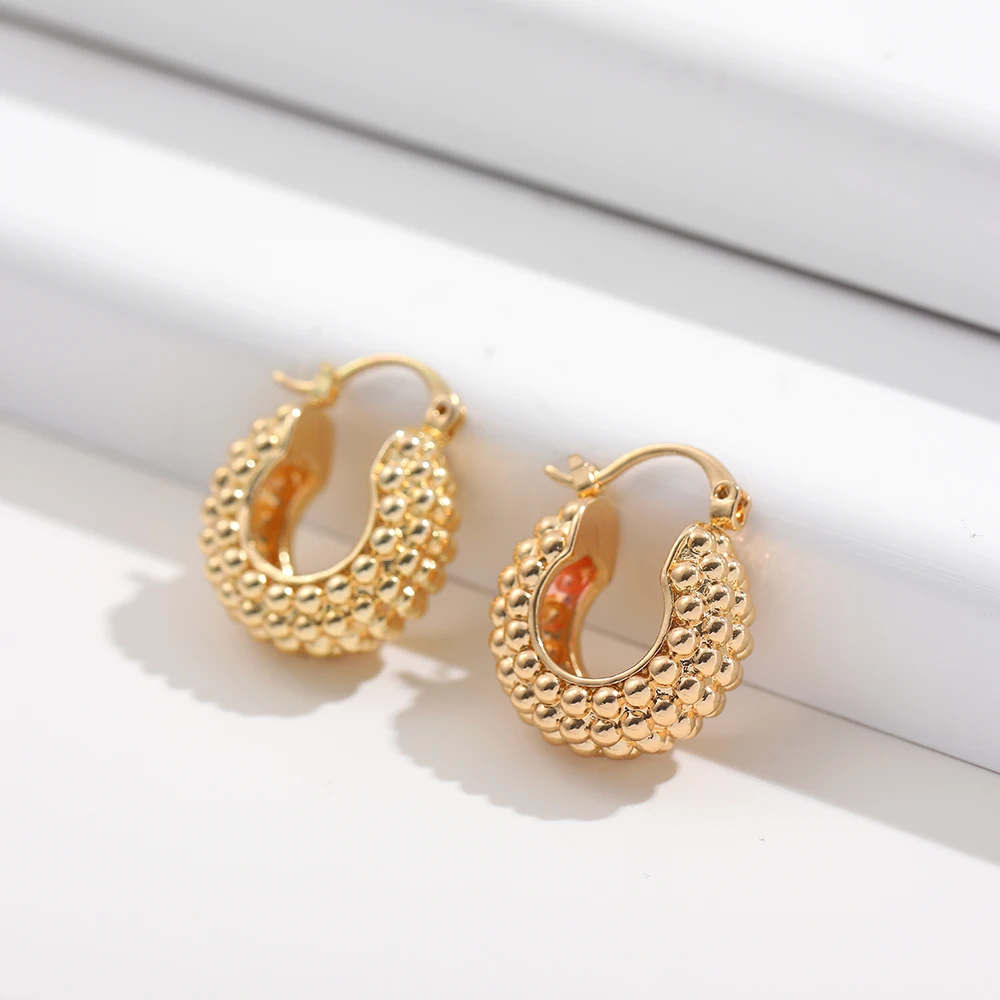 Punk Geometric Gold Plated Granular Round Circle Hoop Earrings for Women Multilayer Arc Ear Buckles Earring Piercing Jewelry