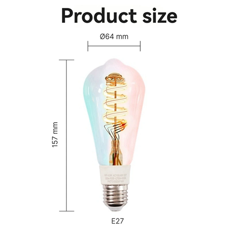 APPLIA-2Pcs Tuya Smart Wifi Lâmpadas ST64 LED Luz 16 milhões de cores RGB mudando 2700K-6500K regulável para Google Home