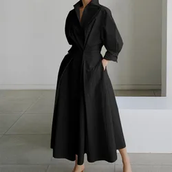 Ropa de talla grande 5XL para mujer, abrigo informal de calle a la moda, cinturón de solapa con botones, vestido de columpio sólido, otoño e invierno, 2022