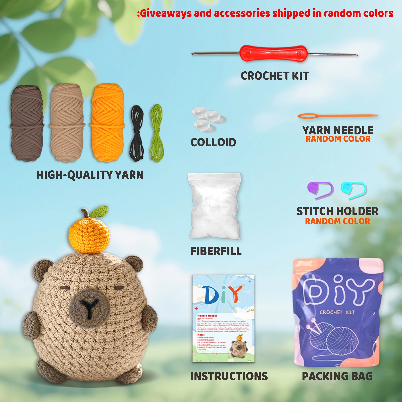 YAMAXIN 1pc Capybara Crochet Needle DIY Kit for Beginners Easy Arts And Crafts Knitting Tool Set Novice Friendly