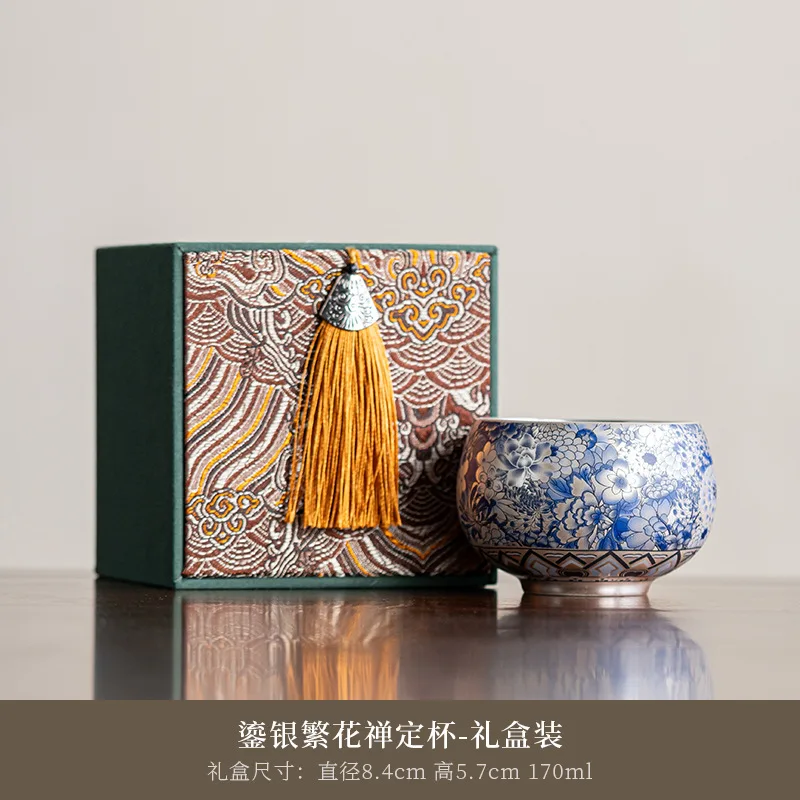 Silver-Plated Tea Set for Home Use, Light Luxury High-End Ceramic Kung Fu Tea Set, Teapot and Teacups Complete Gift Box for Gift