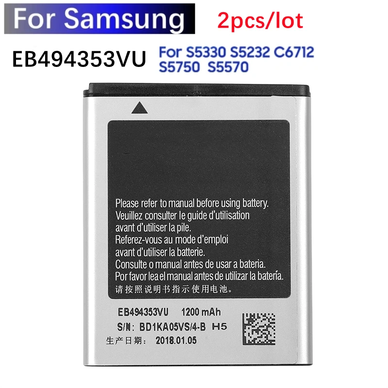 2pcs/lot EB494353VU 1200mAh Phone Battery For Samsung Galaxy Mini GT S5570 S5250 S5330 S5750 S7230 T499 GT-i5510 Batteries