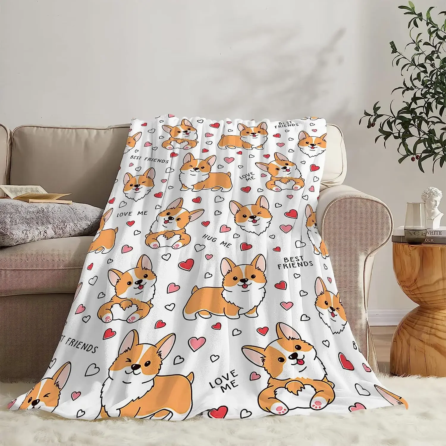 Corgi Blanket Cute Pet Dog Corgi Throw Blankets Super Soft Flannel Cozy Cartoon Pattern Animals Blanket Warm Lightweight