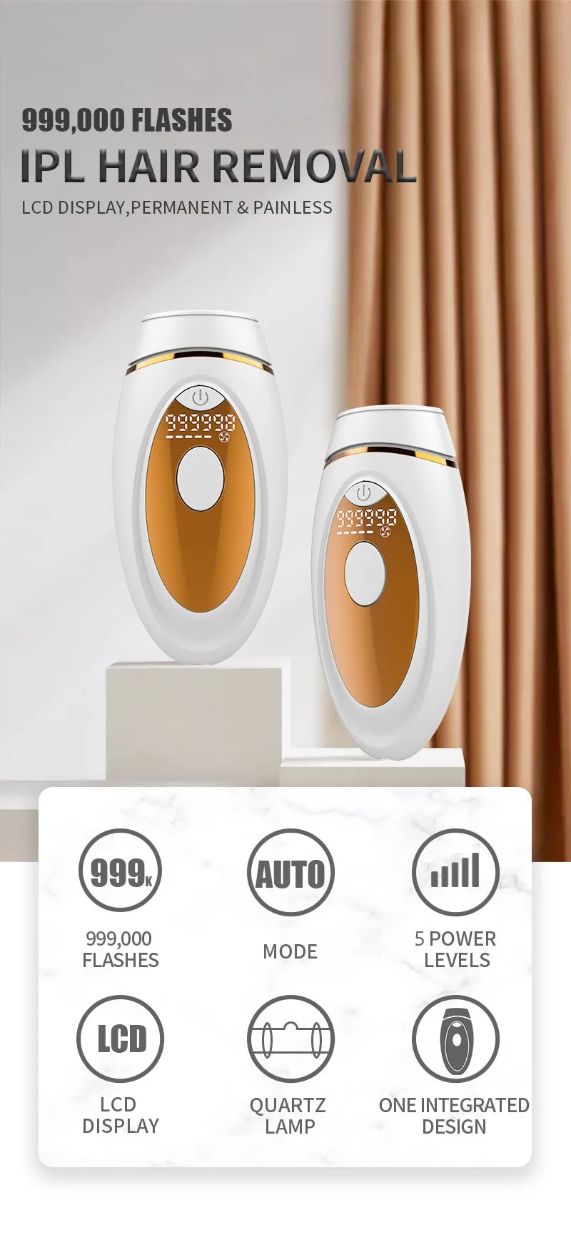 Tragbares Laser-Haarentfernungsgerät 999900 Blitze Bikini-Trimmer Quarzlampe Schmerzlose Dauerhafte Haarentfernung für Frauen IPL Epilierer – Detail 2