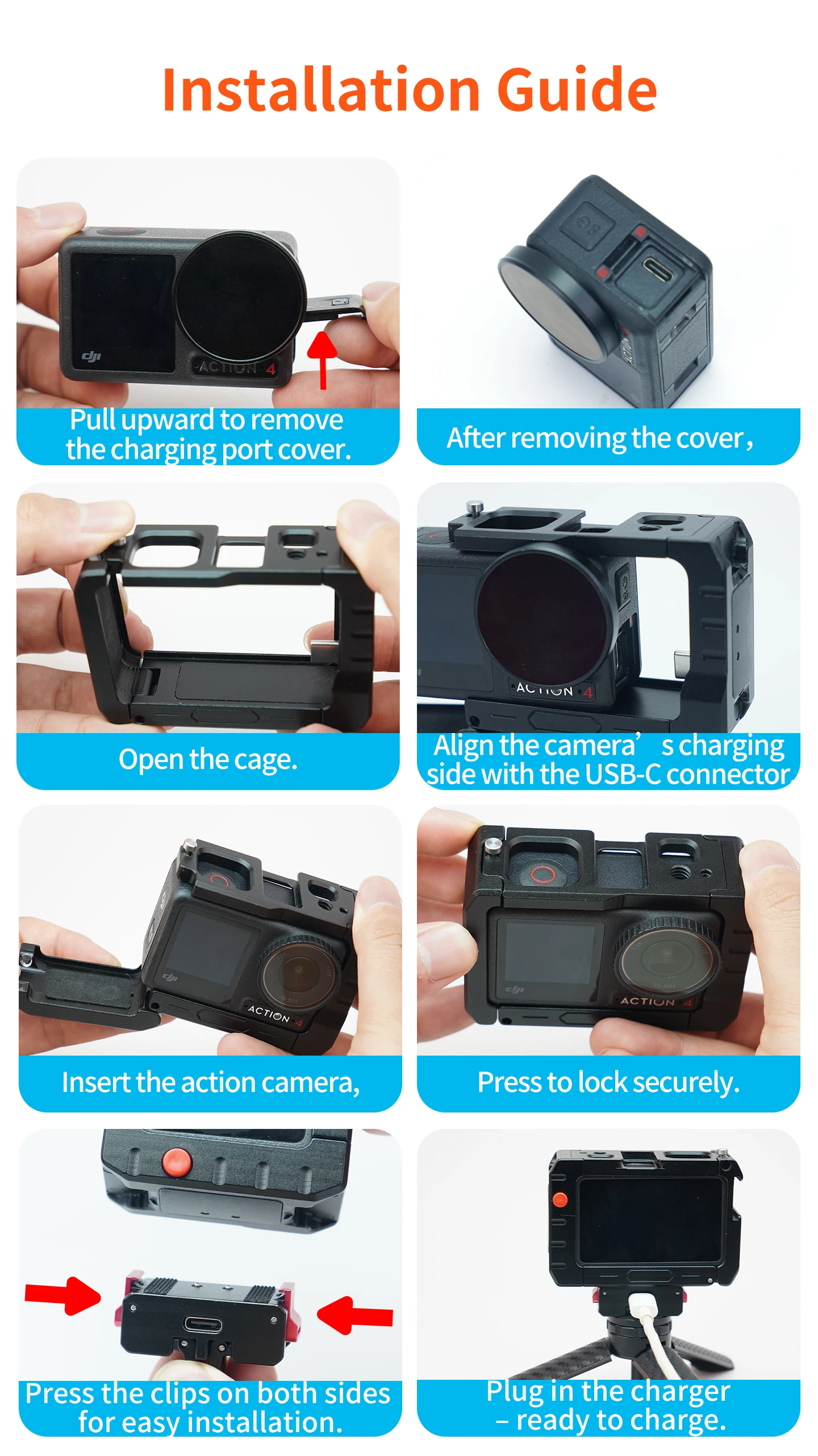 Ein-Tasten-Schnellverschluss Magnetischer Schutzrahmen für DJI Osmo Action 5Pro 4 3 Kamera mit Cold Shoe und 1/4-Zoll-Loch sowie Ladefunktion – Detail 3