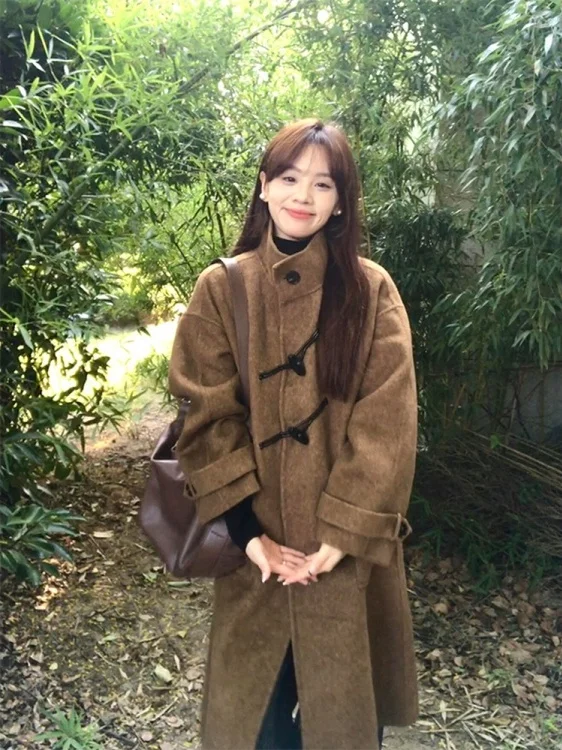 

plus Size Women's Vintage Sle Button up Woolen Coat Korean Sle Loose Fit Mid-Length Casual Warm High Waist Outerwear