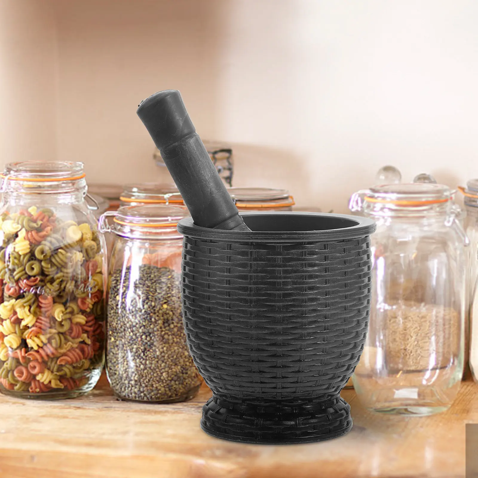 Juego de 1 pieza: Mortero y pilón ergonómicos profesionales para ajo, especias y frutos secos, utensilio de cocina con acabado pulido.