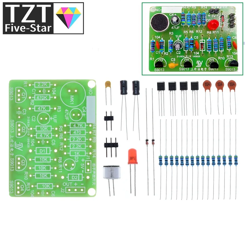 TZT Electronic Acoustic Clap Control Switch DIY Kit Sound Sensor Electronic Circuit DIY Suit Integrated PCB Module