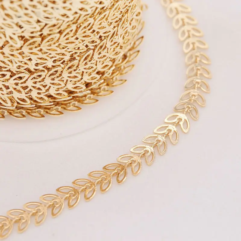 1 Meter Jewelry Making Supplies 14K Gold Color Plated Brass Leaf Chain DIY Necklace Earrings Bracelets Chain Spool