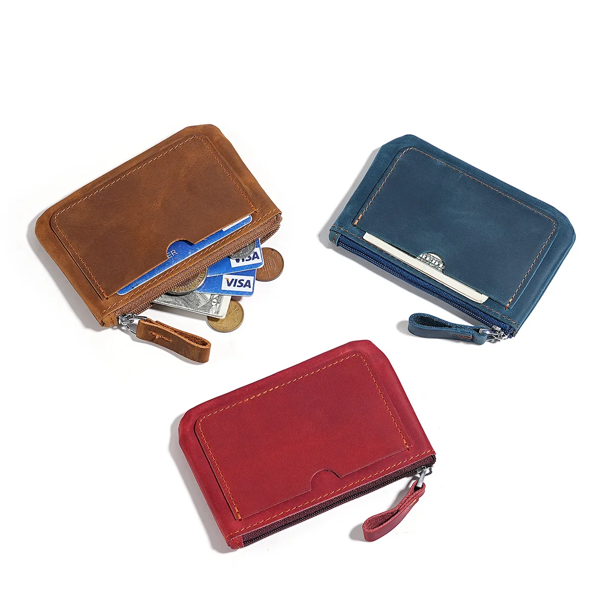 本革ジッパーコインケース メンズ クレジットカードホルダー メンズ小銭入れ 現金小銭入れ 車 スマートホルダー マネーポーチ