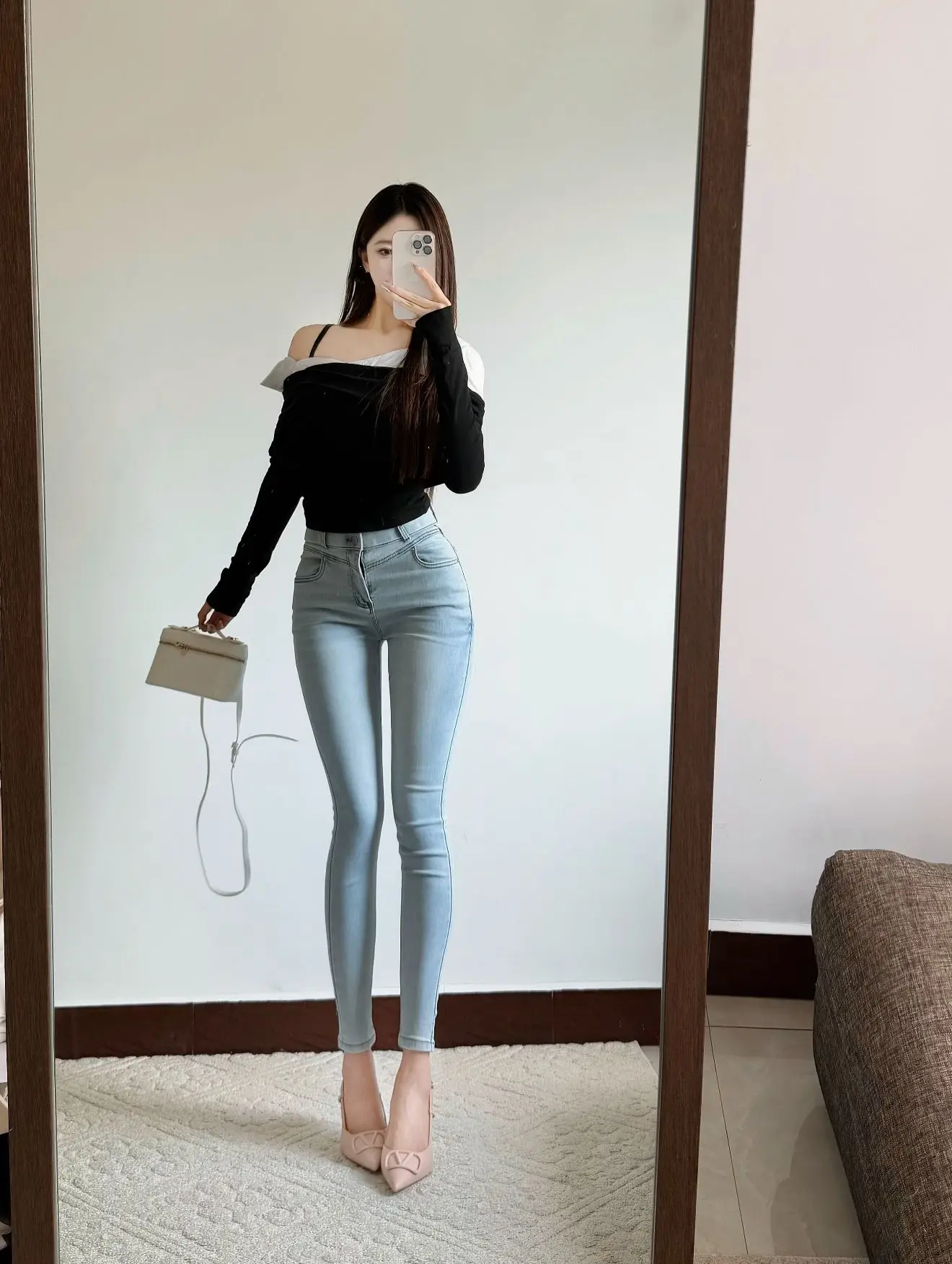 

High Waist Slimming Jeans Knot Hip Small Footed Pants mid Stretch Cotton Denim Ladies Faion Autumn Season