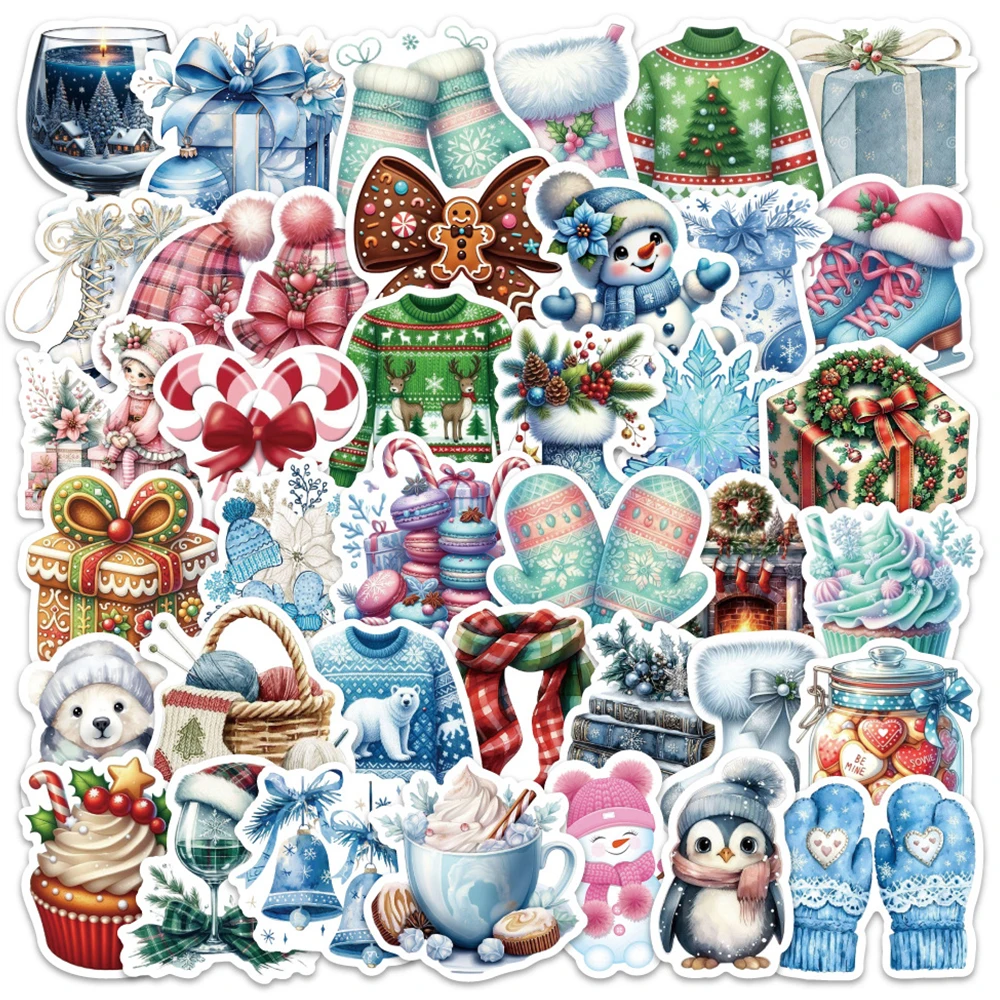 

10/30/54pcs Vintage Winter Christmas Aesthetic Stickers Cute Cartoon Snowman Animal Sticker Luggage Notebook Phone Decals Decor