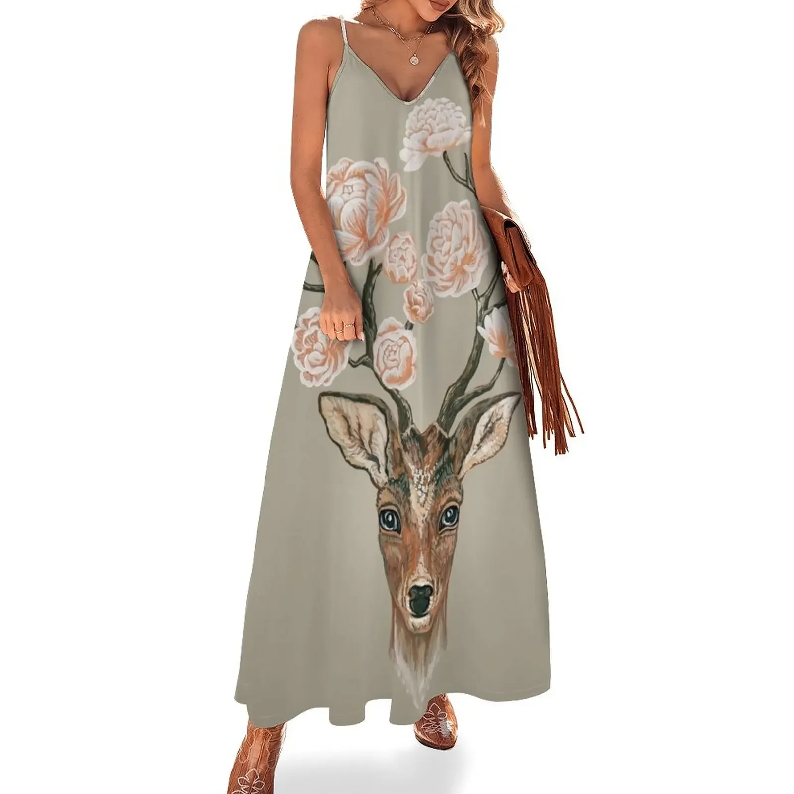 

Deer and Peonies Sleeveless Dress Women's summer dress prom clothes dresses for prom Dress