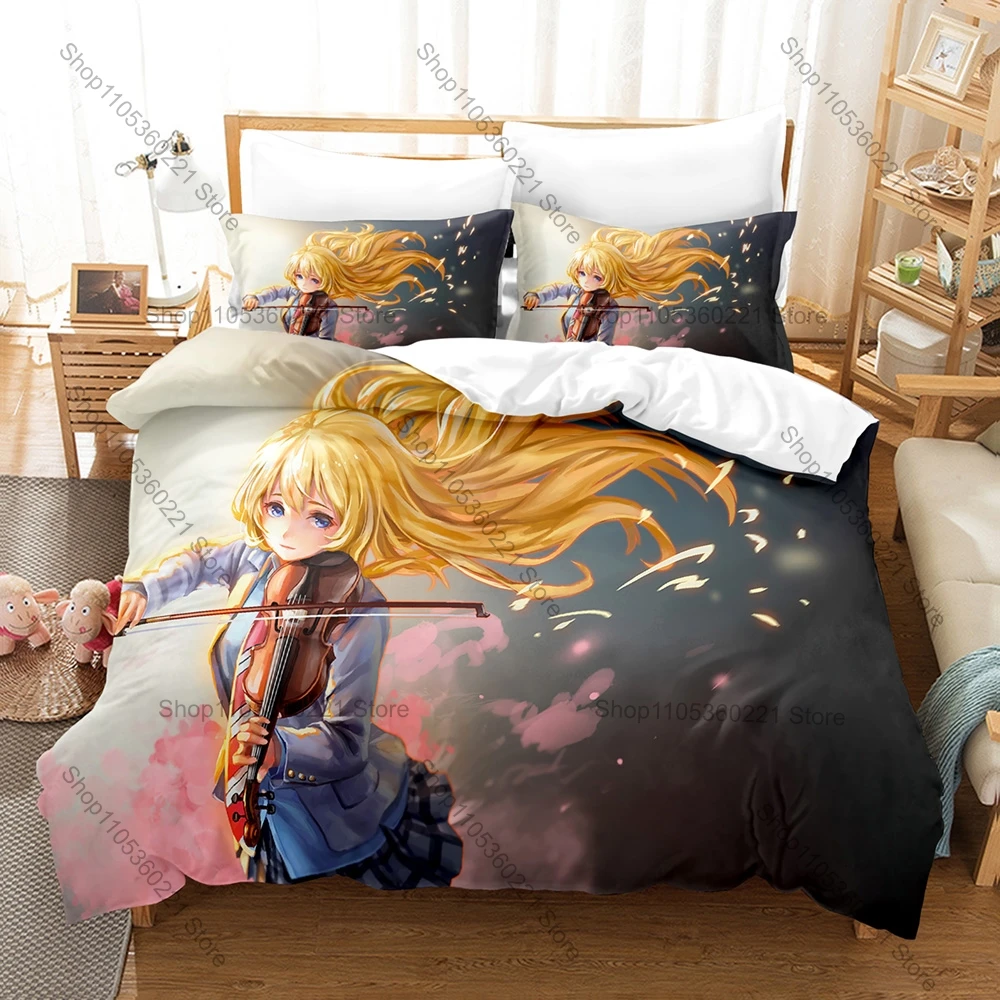 

Anime Your Lie in April Bedding Set, Duvet Cover & 2 Pillowcases, Musical Character Pattern Breathable Fabric All Season Use
