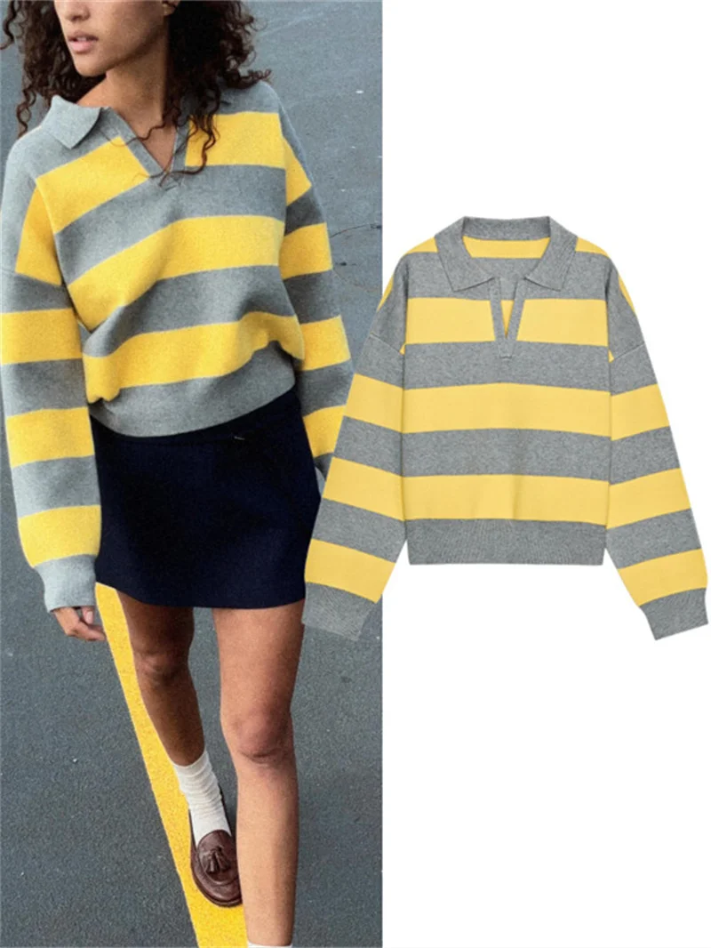 

Casual Knitted Ne Long Sve Striped Women's Faionable Commute Sle New Arrival Sweater Autumn Season Regular Fit